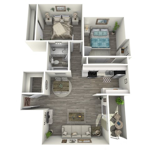 a 3d rendering of our 1 bedroom apartment at the crossings at white marsh apartments in white